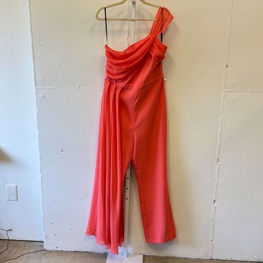 Marciano‎ Guess Coral Pink One Shoulder Draped Overlay Jumpsuit Size 10 Formal